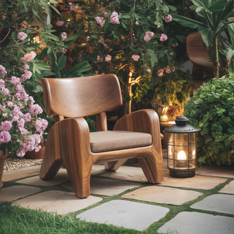 Contemporary Wooden Lounge Chair With Cushion For Garden Or Reading Nook