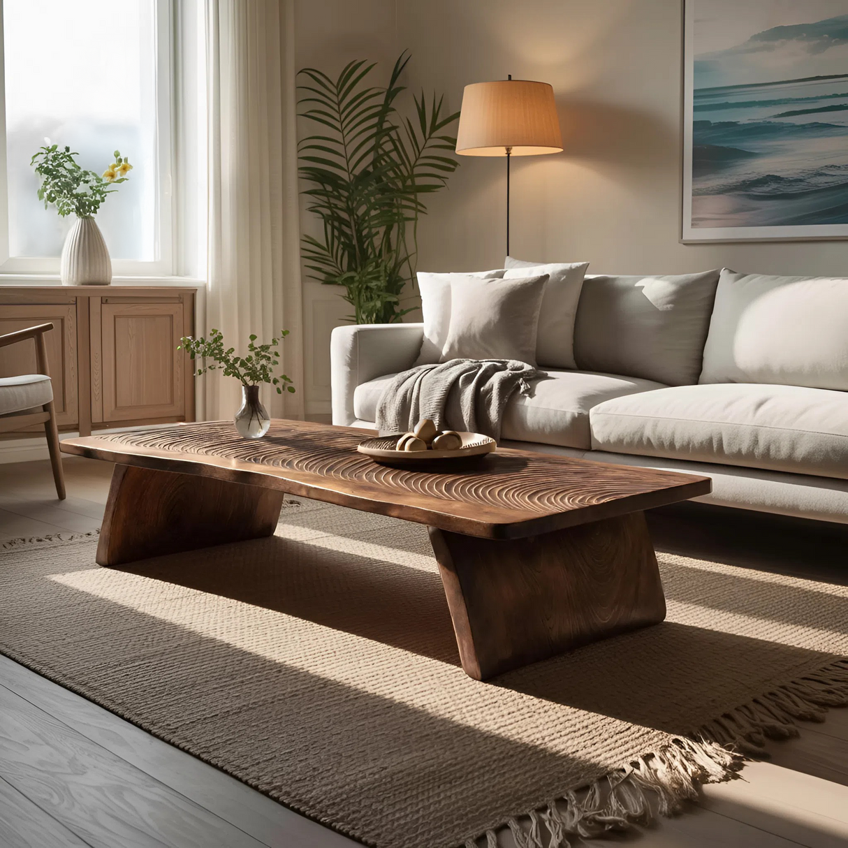 Farmhouse Mid Century Live Edge Coffee Table For Living Room