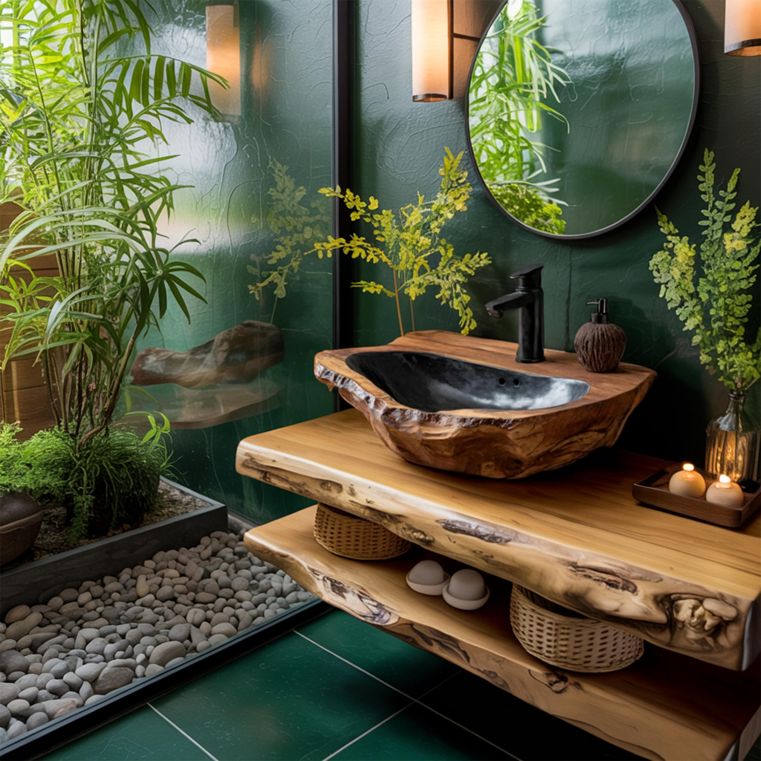 Mid Century Handcrafted Wood Wash Basin For Bathroom Decor