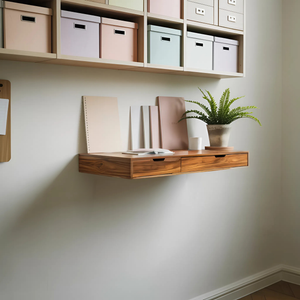 Modern Minimal Floating Desk With Drawers For Home Office