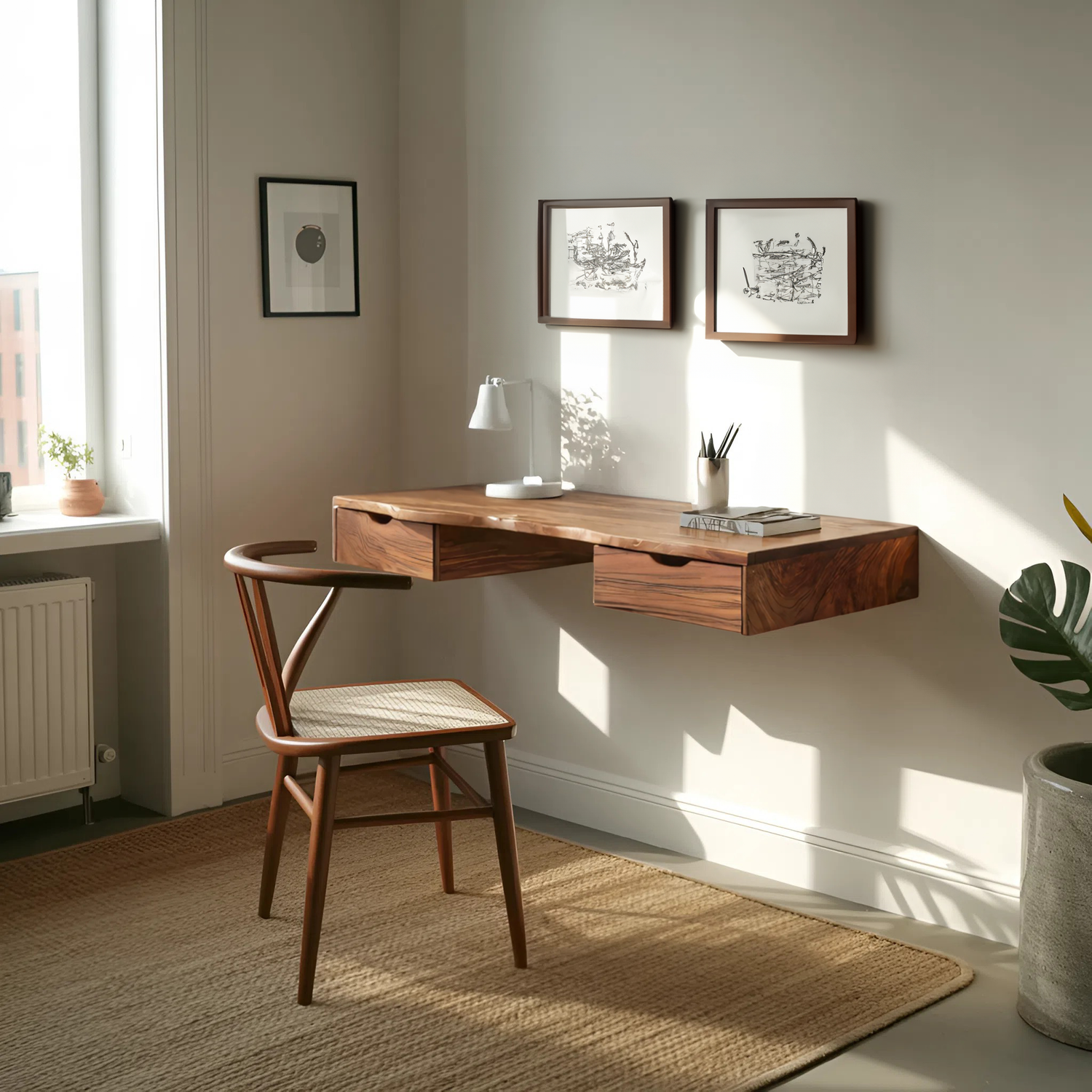 Modern Floating Desk With Drawers For Home Office