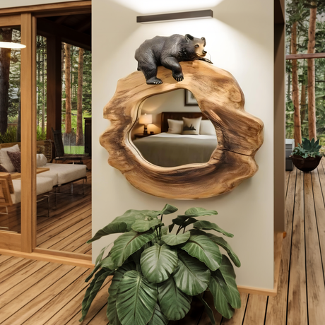 Rustic Bear Wall Mirror for Cabin Decor In Entryway