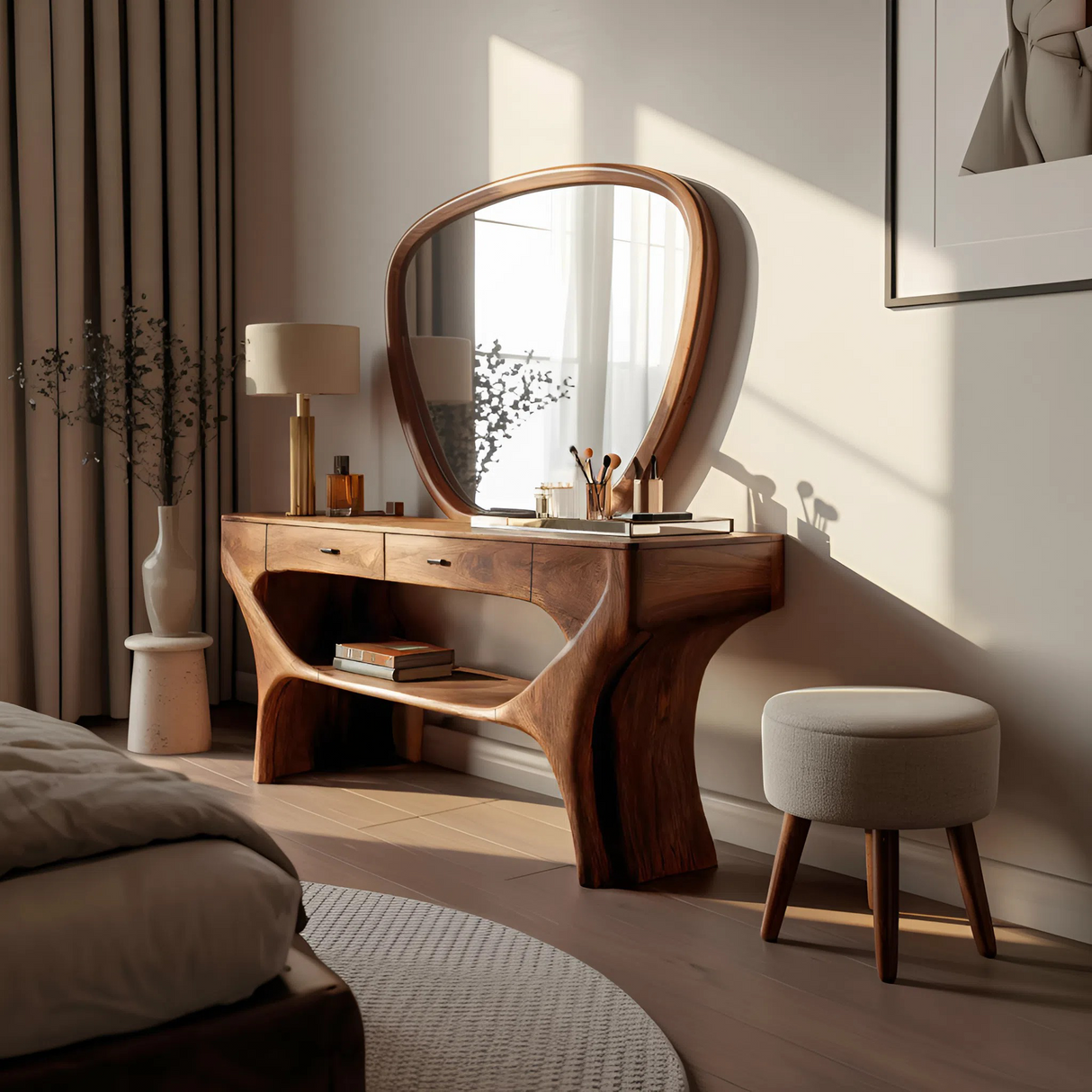 Artistic Handmade Vanity Table With Drawers For Bedroom