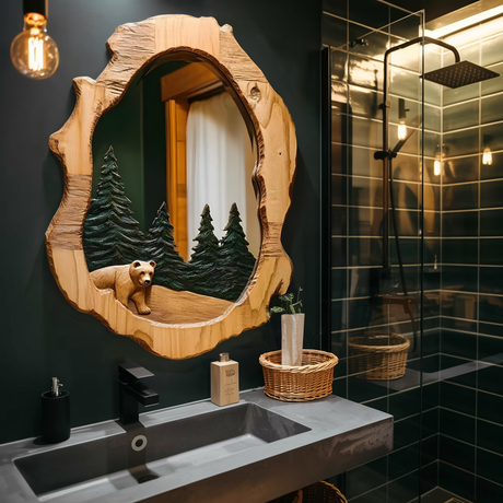 Rustic Bear Mirror For Cabin Lodge Bathroom Decor