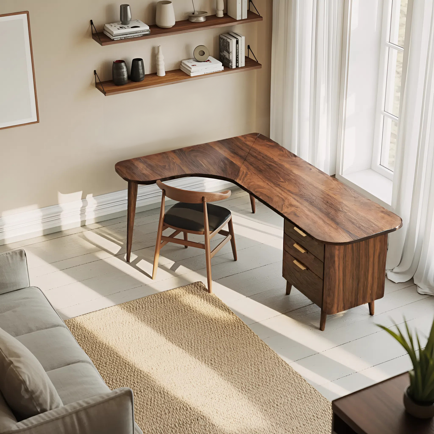 Curved Office Desk With Storage Drawers For Home Office