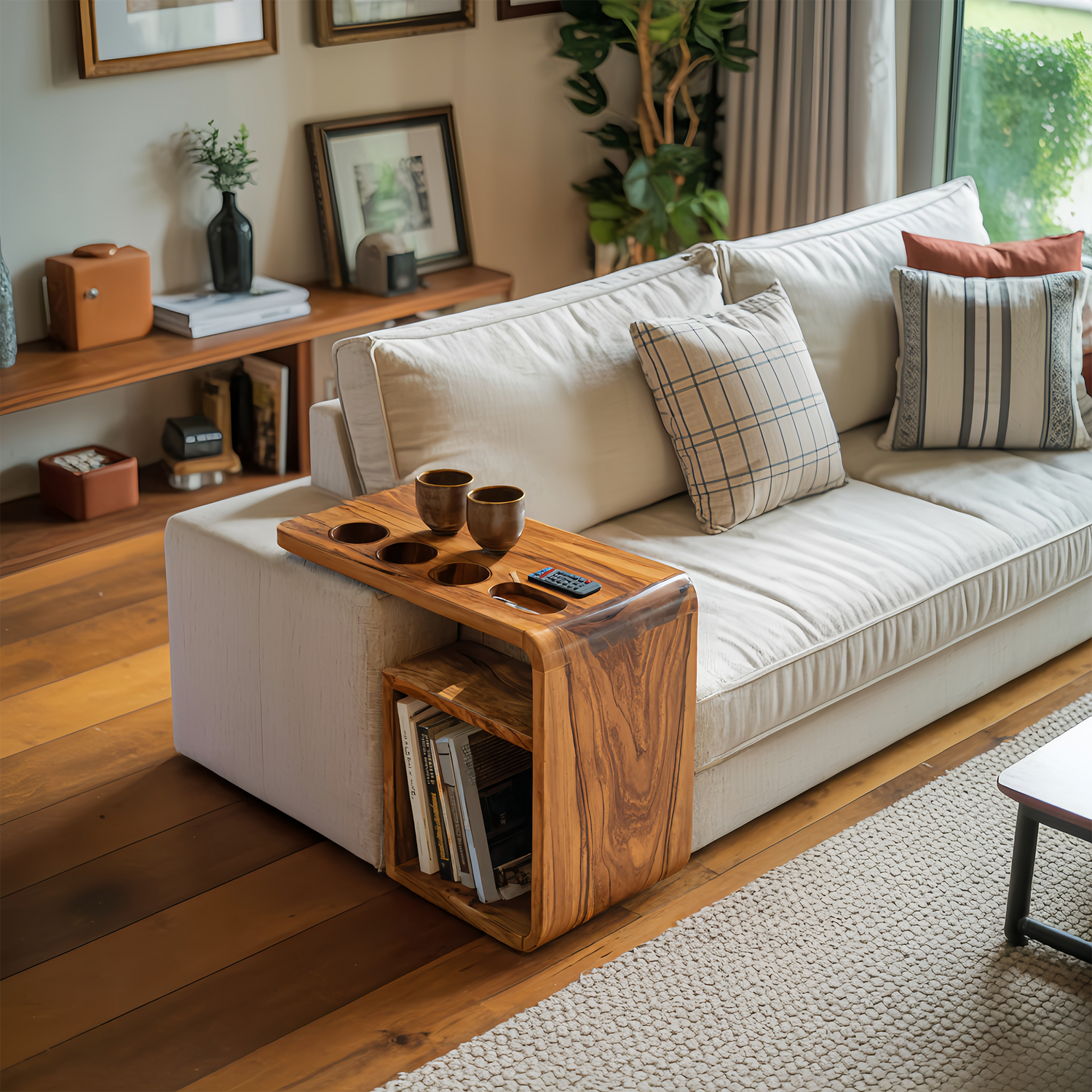 Mid Century Wooden Armrest For Living Room Design