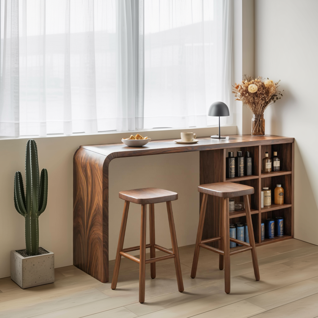 Modern Wooden Bar Table With Storage For Kitchen Or Home Mini Bar