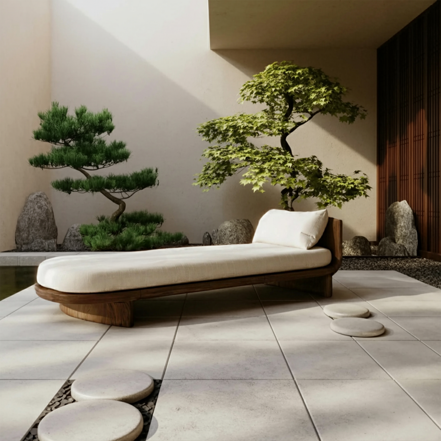 Handcrafted Mid Century Wooden Daybed For Patio Furniture Outdoor