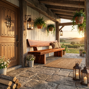 Rustic Outdoor Wood Bench For Courtyard And Villa Garden