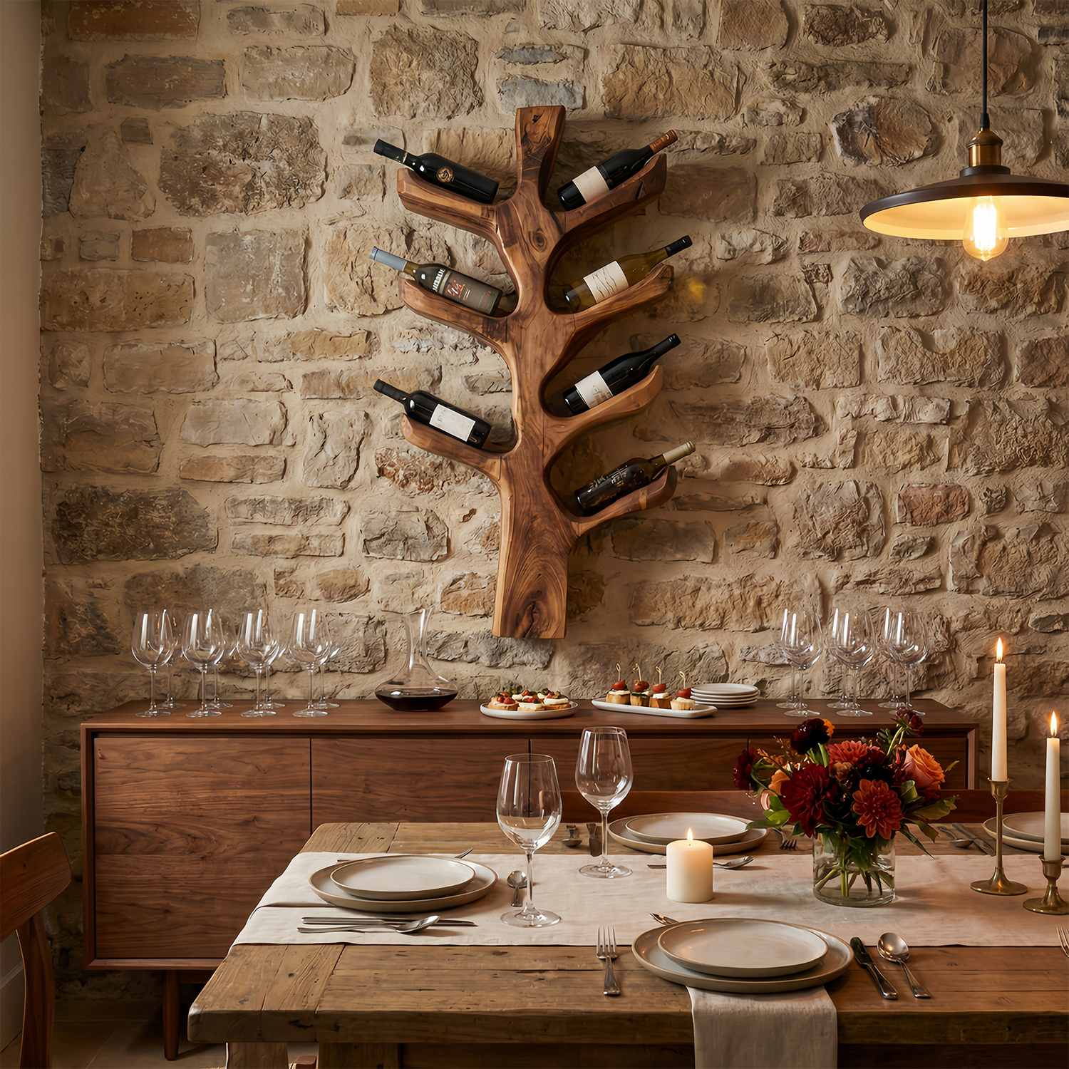 Modern Sculptural Tree Branch Wine Holder For Kitchen Decor