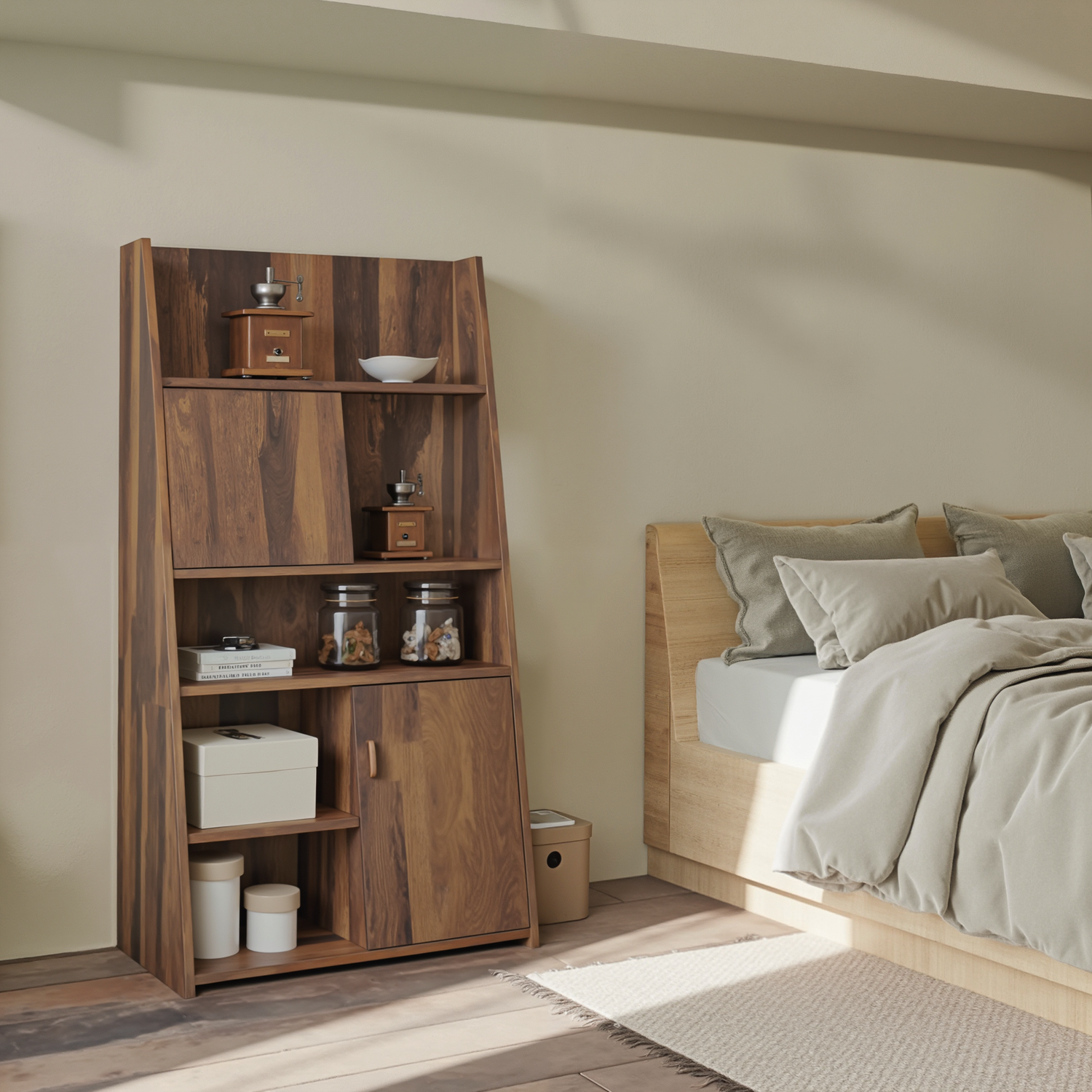 Modern Slanted Cabinet With Sliding Doors For Kitchen Entryway And Living Room