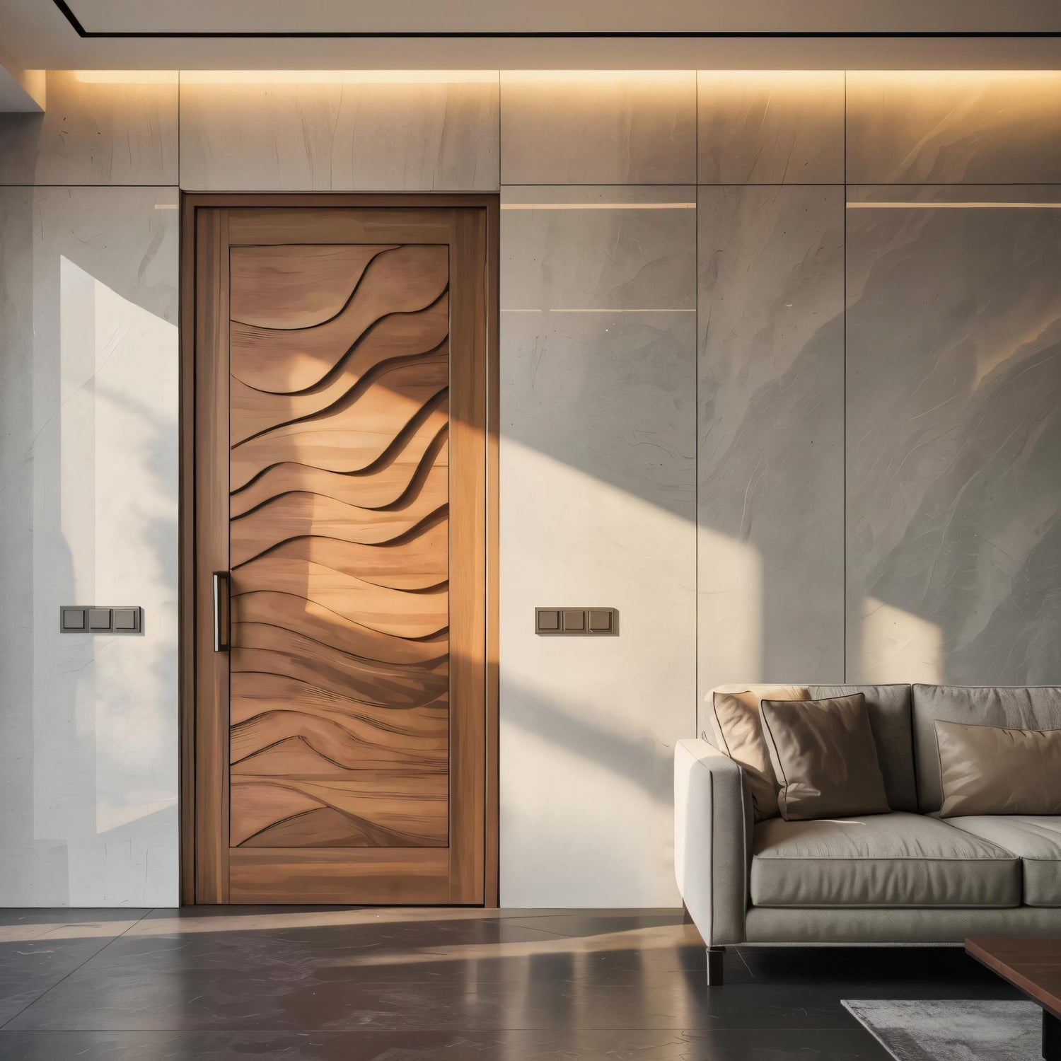 Modern Wave Carved Door Design With 3D Pattern For Hallway And Living Room