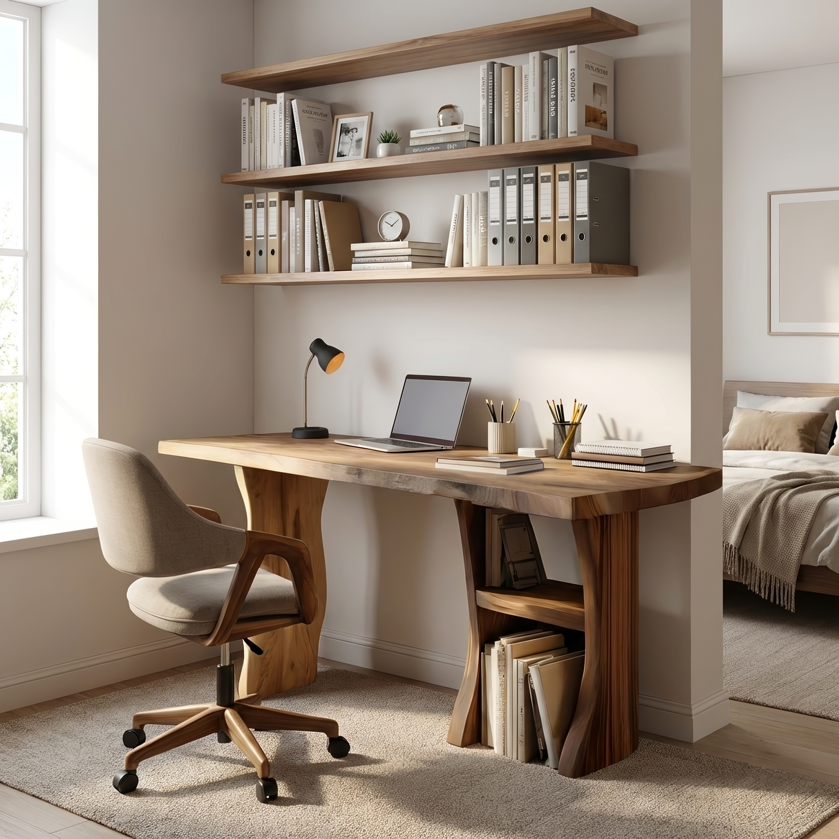Modern Wooden Live Edge Desk For Small Home Office Setup
