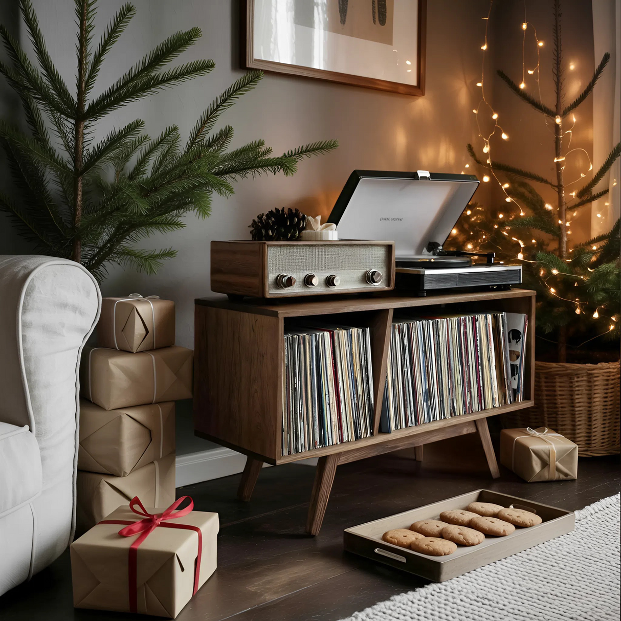 Farmhouse Wooden Record Stand For Entryway Christmas Display