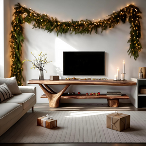 Handcrafted Wooden Live Edge TV Console For Holiday Entryway Design