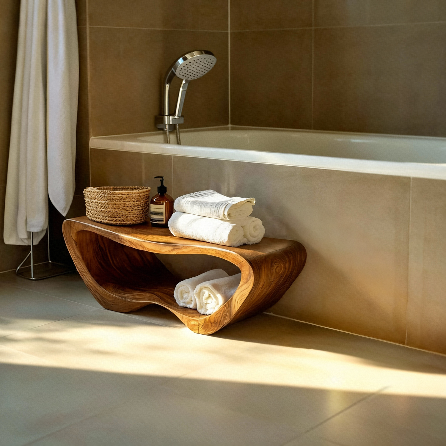 Minimalist Organic Shower Bench For Bathroom Or Spa