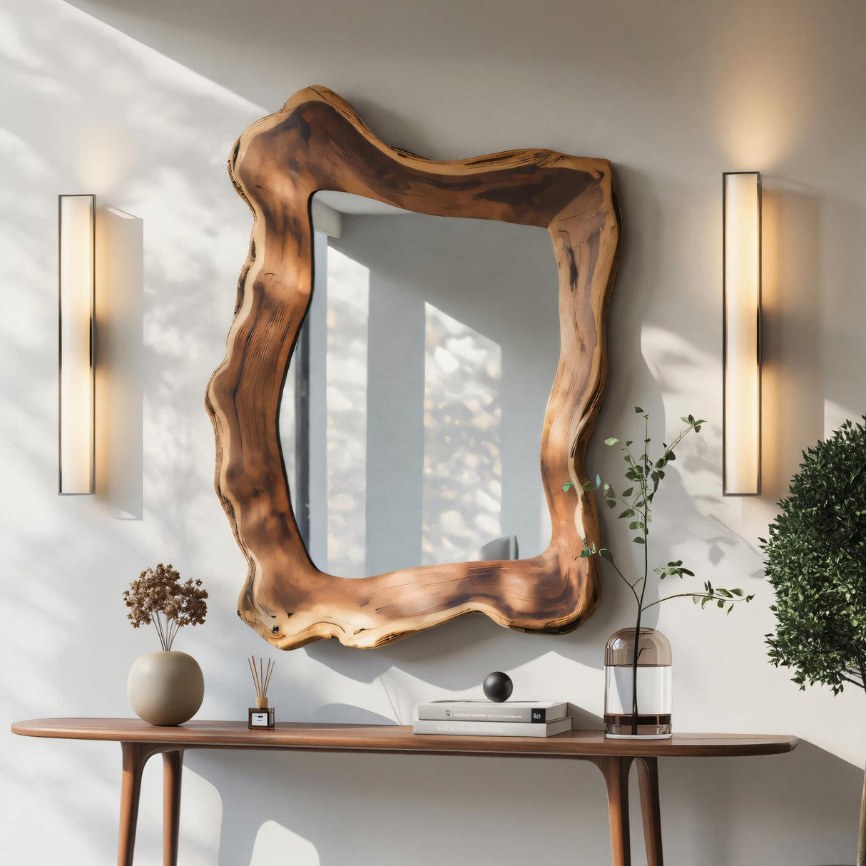 Organic Live Edge Wall Mirror Modern Rustic Entryway Living Room