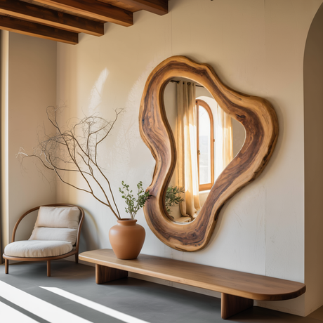 Organic Sculpted Wall Mirror With Wavy Frame For Entryway And Living Room