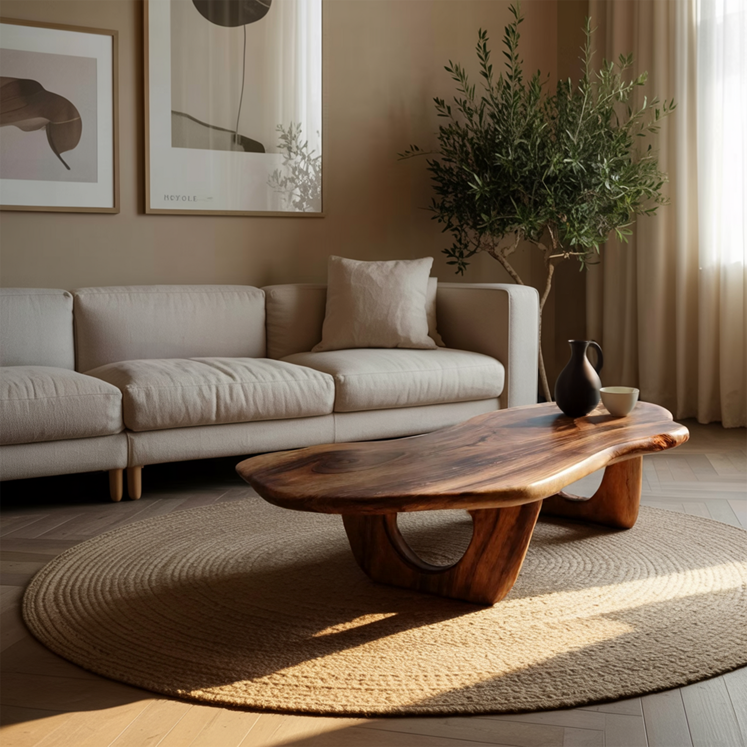 Mid Century Live Edge Coffee Table Solid Wood Furniture Decor