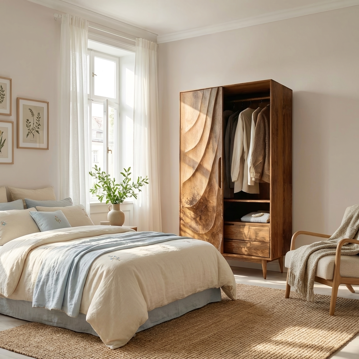 Modern Sculptural Wardrobe With Wave Doors For Bedroom