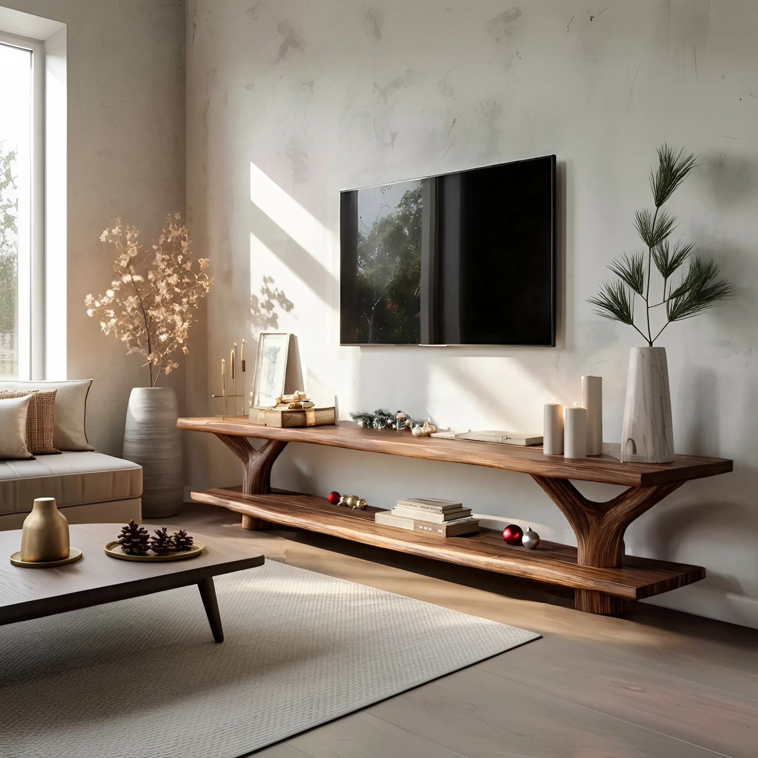 Farmhouse Live Edge Entryway TV Console For Christmas Living Room