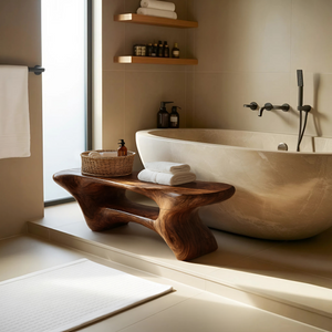 Modern Organic Bathroom Seat With Center Shelf For Bathroom