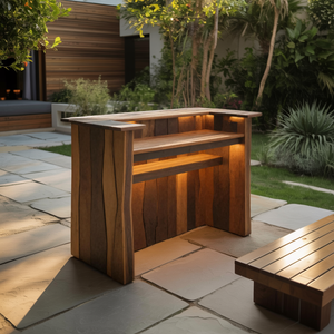Rustic Live Edge Bar Counter With Lighting For Patio