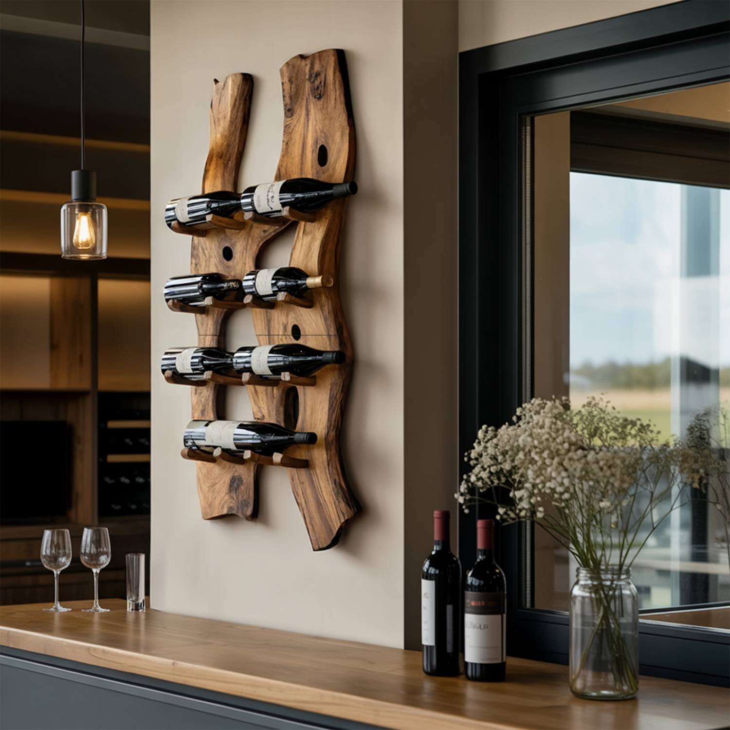 Handcrafted Wall Mount Wine Holder For Living Room