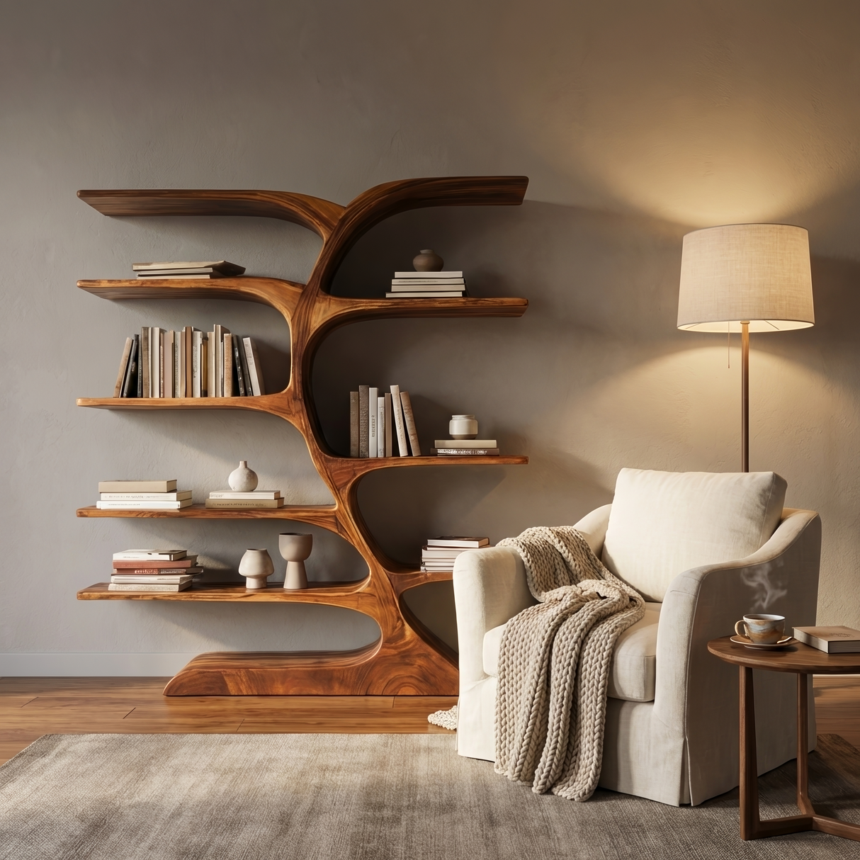 Organic Curved Bookshelf For Open Space