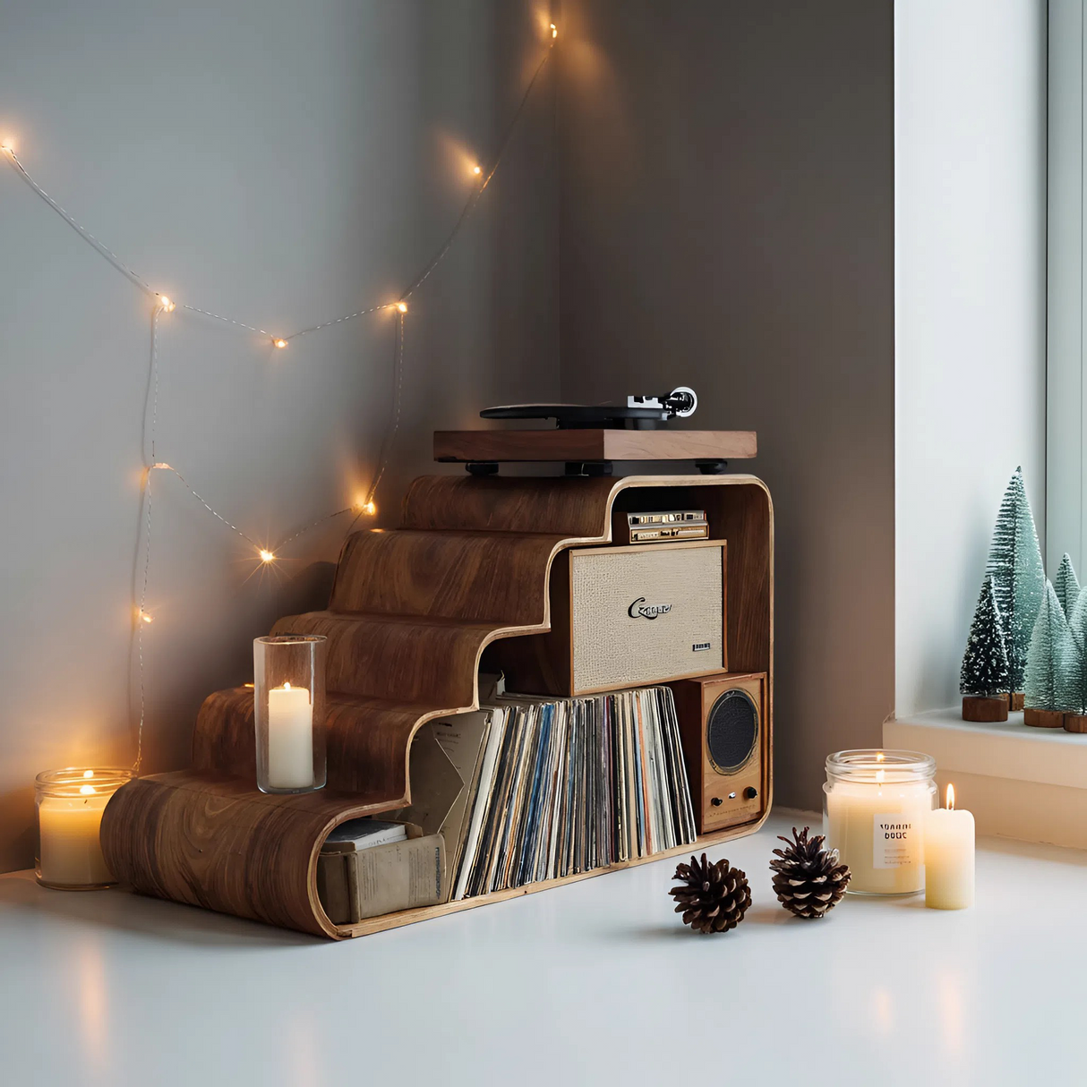 Modern Wooden Record Stand For Bedroom Christmas Decoration