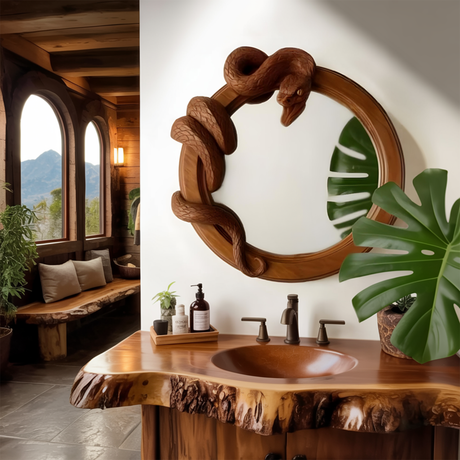 Wild Serpent Carved Mirror For Jungle Themed Bathroom