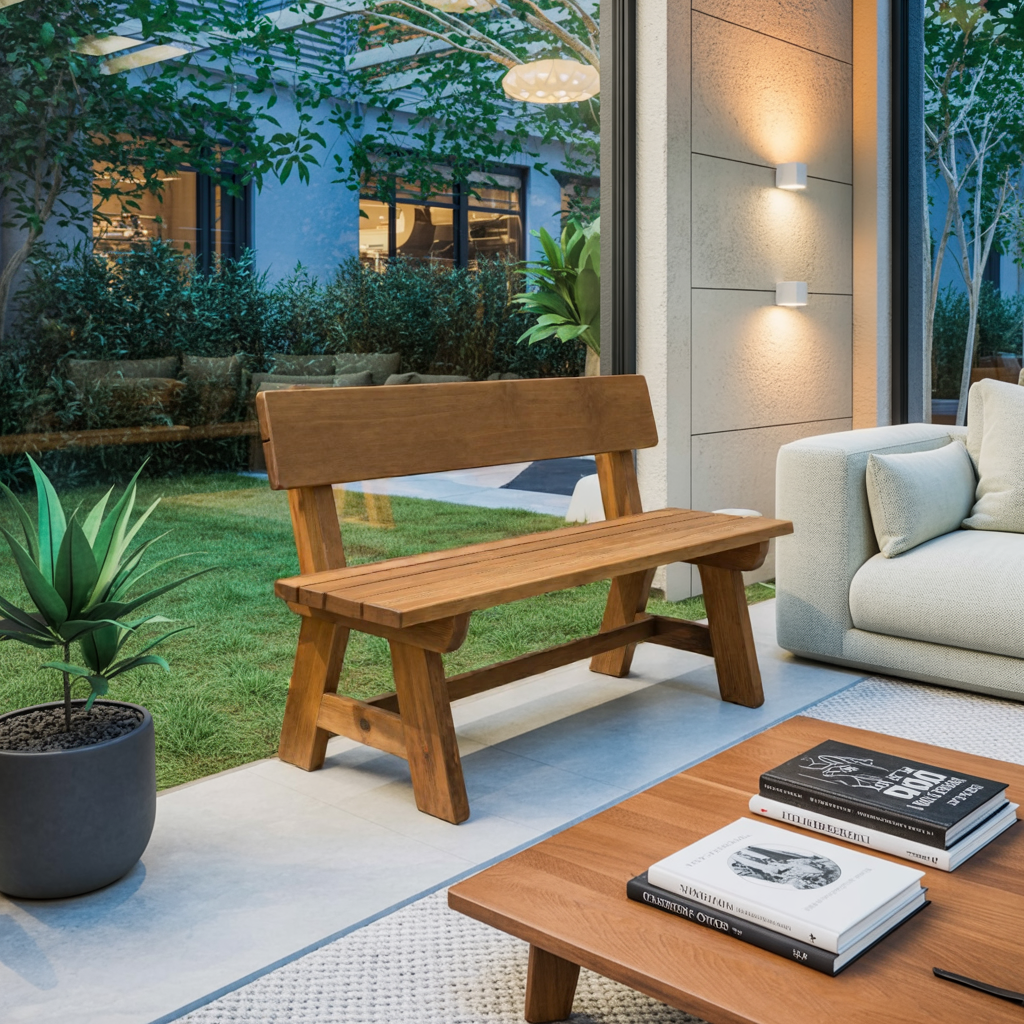 Rustic Garden Bench With Backrest For Patio Or Porch