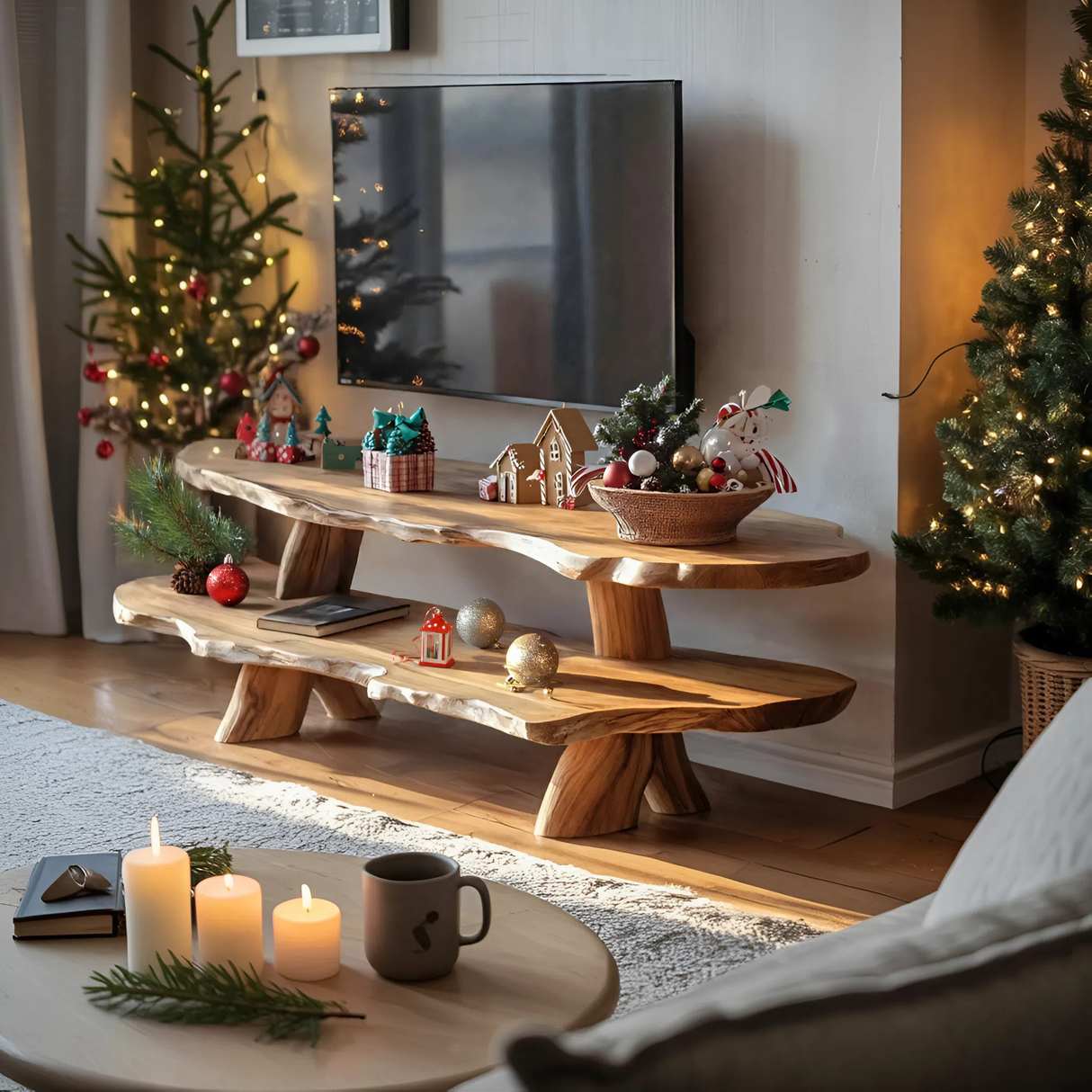 Farmhouse Solid Wood TV Console For Holiday Gift Furniture Design