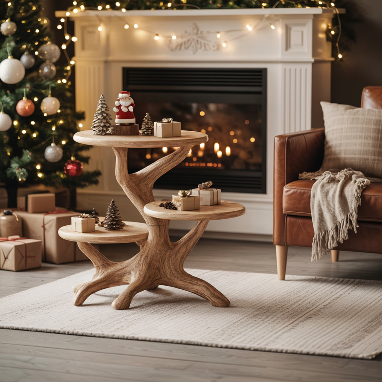 Farmhouse Round End Table For Living Room Decor Holiday Home Accent