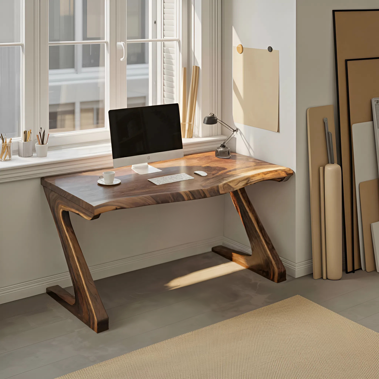 Modern Live Edge Desk With Z Legs For Home Office