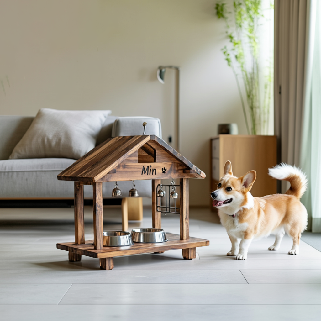 Mid Century Elevated Pet Food Stand For Dogs