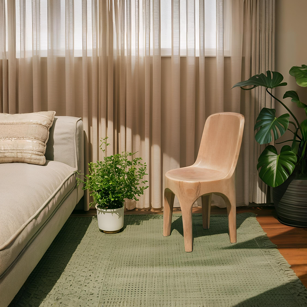 Sculptural Solid Wood Chair With Curved Seat For Garden Or Indoor Decor