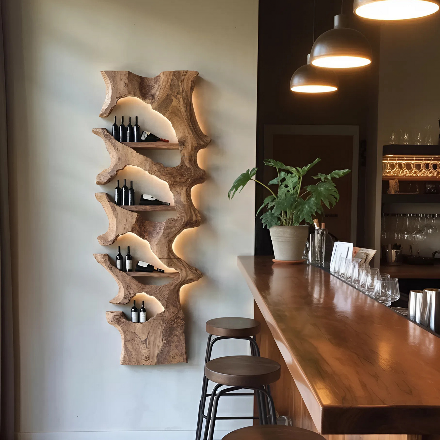 Mid Century Solid Wood Wine Rack For Bar Decor And Display