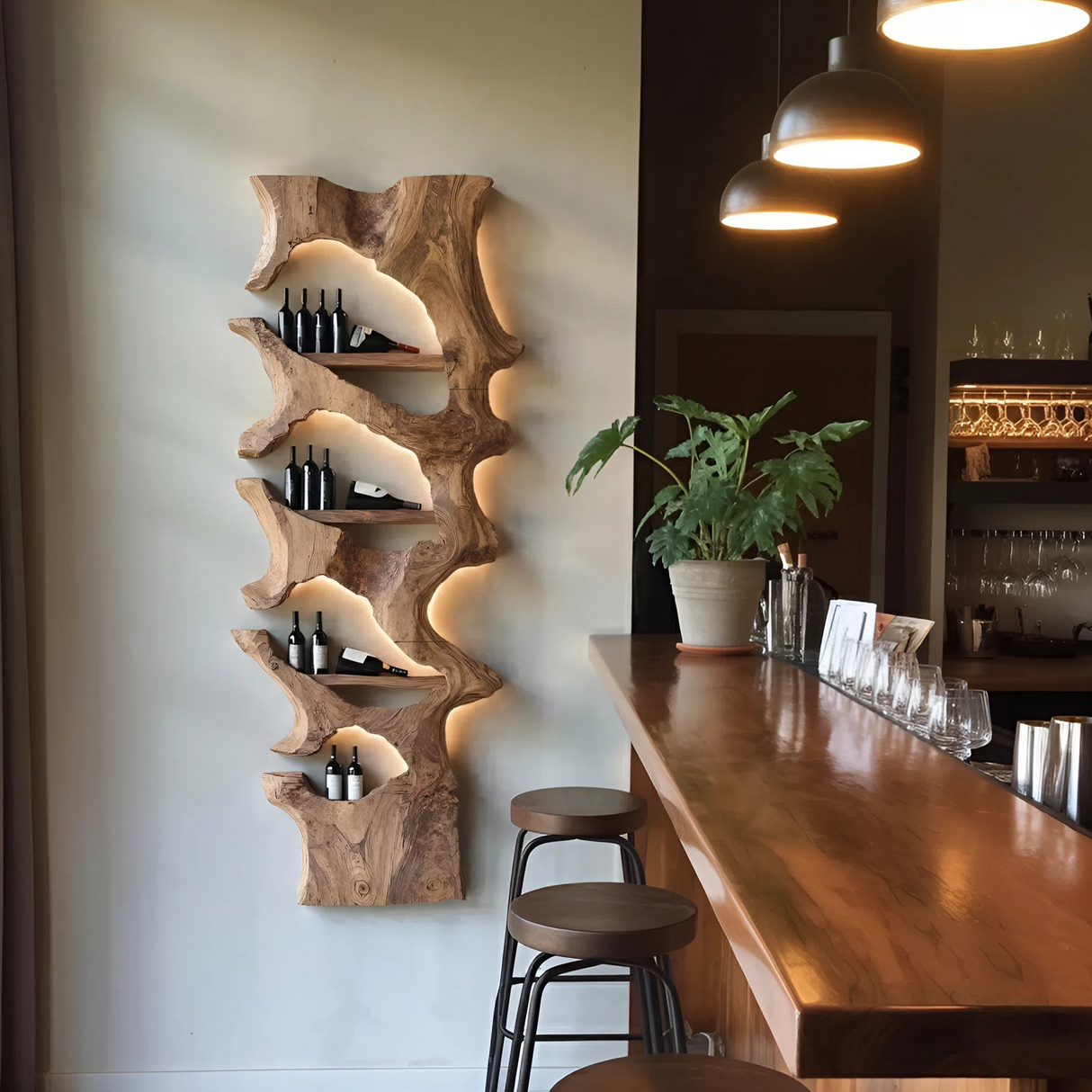 Mid Century Solid Wood Wine Rack For Bar Decor And Display