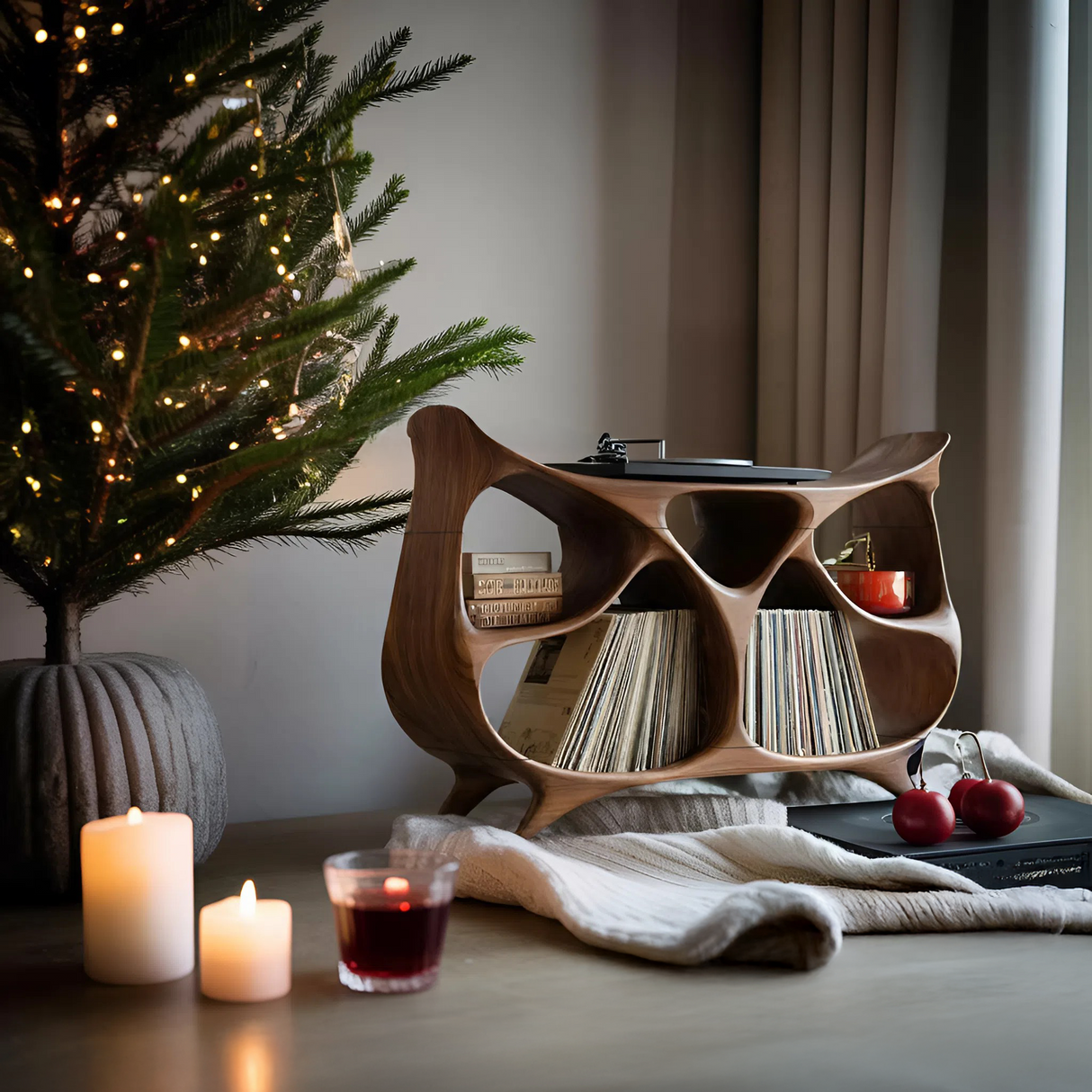 Farmhouse Record Stand For Warm Christmas Living Space