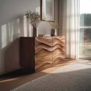 Contemporary Sideboard Sculptural Carved For Living Room