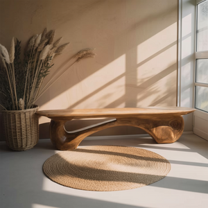 Organic Bench With Carved Design For Living Room
