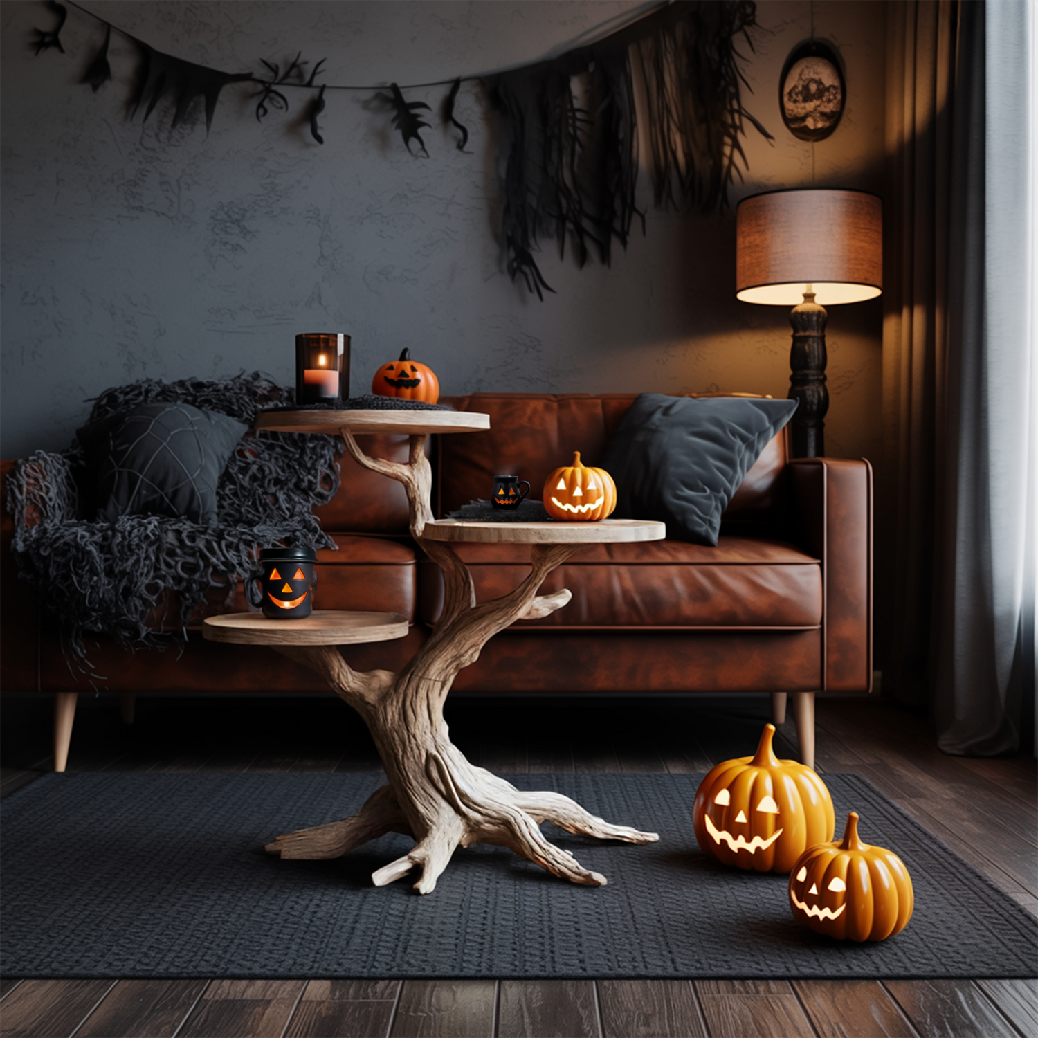 Rustic Round End Table For Entryway Design Pumpkin Halloween Furniture