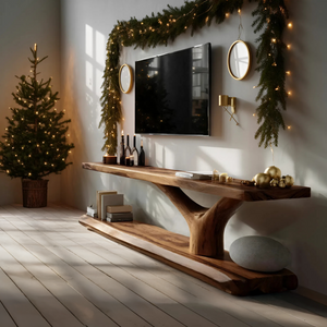 Farmhouse Wooden Live Edge TV Console For Christmas Bedroom Decor
