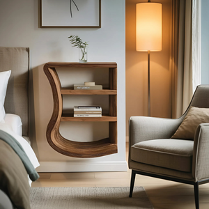 Minimal Curved Nightstand Open Shelf Design For Bedroom