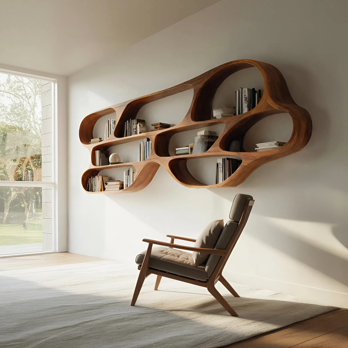 Organic Wall Bookcase For Bedroom Interior Design