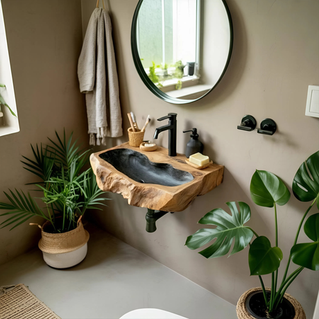 Rustic Mid Century Wood Wash Basin For Furniture Decor