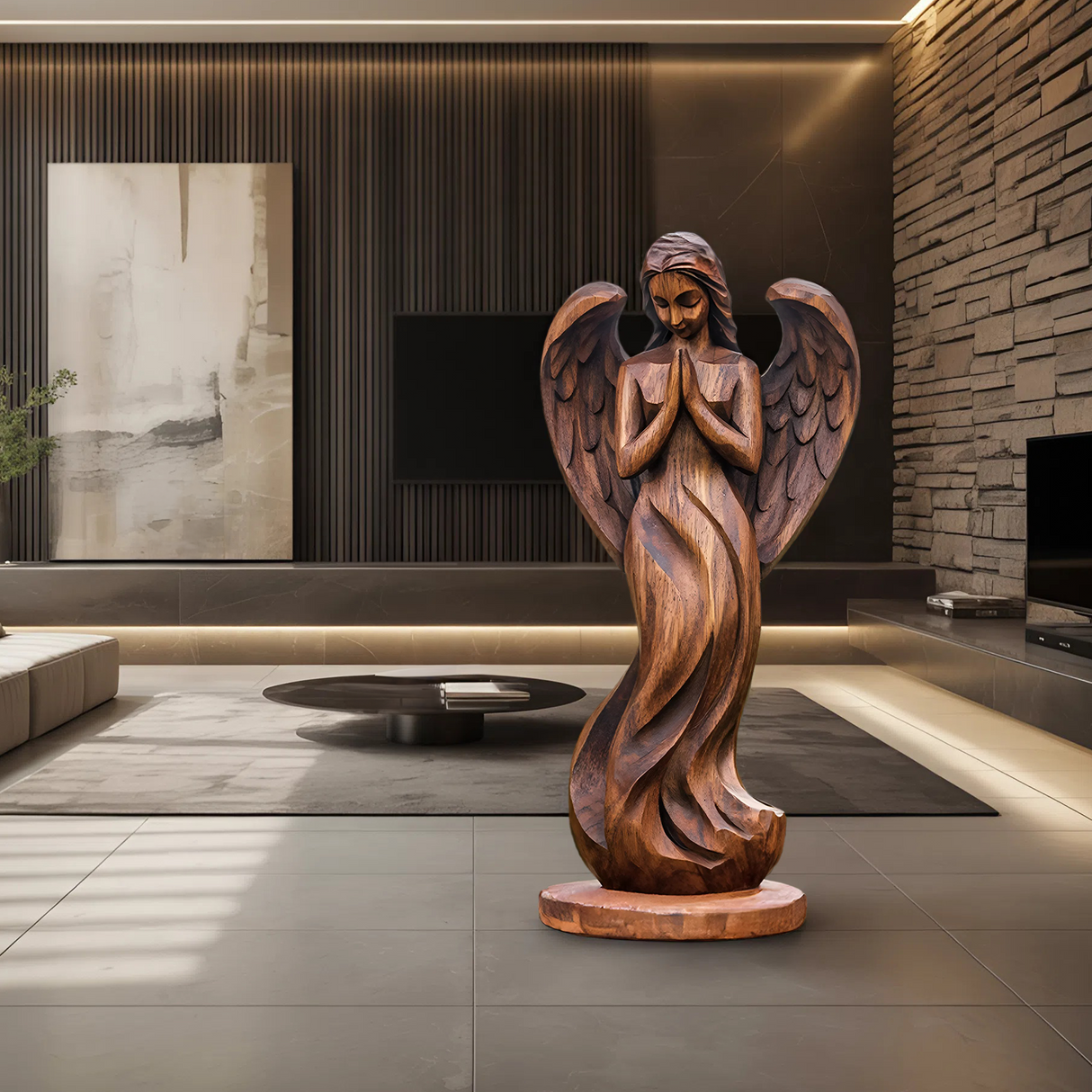 Rustic Abstract Sculpture For Furniture Wall Centerpiece