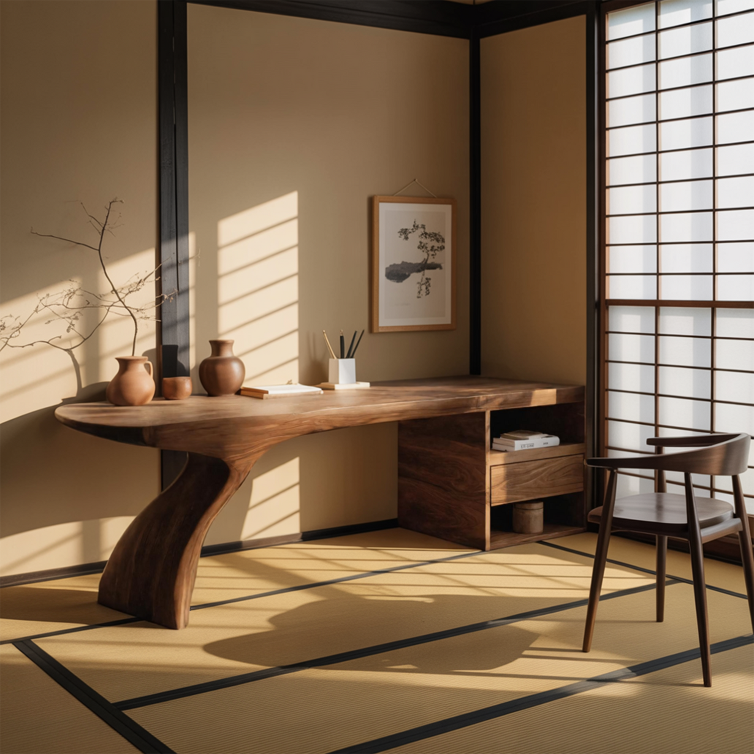Modern Desk With Sculptural Single-Leg For Home Office
