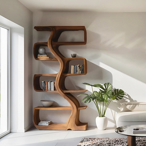 Organic Sculptural Bookshelf With Wavy Design For Living Room